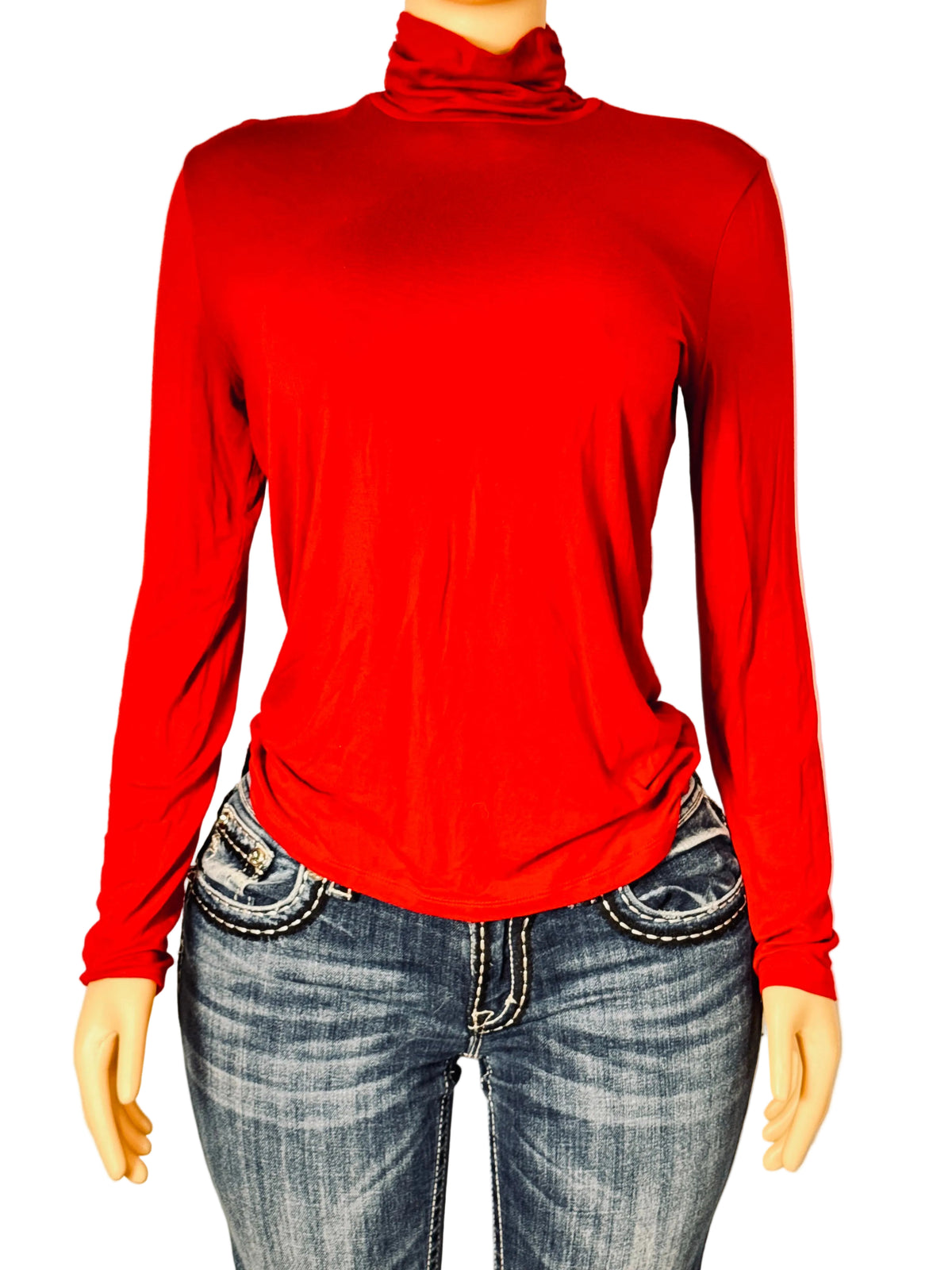 Style and Co Red Turtle Neck Long Sleeve Shirt Women's Medium