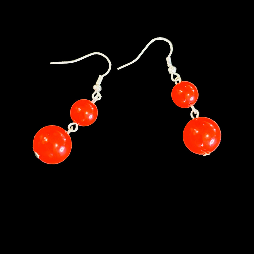 Vibrant Red Double Ball Drop Earrings – Retro High-Gloss Dangle Jewelry
