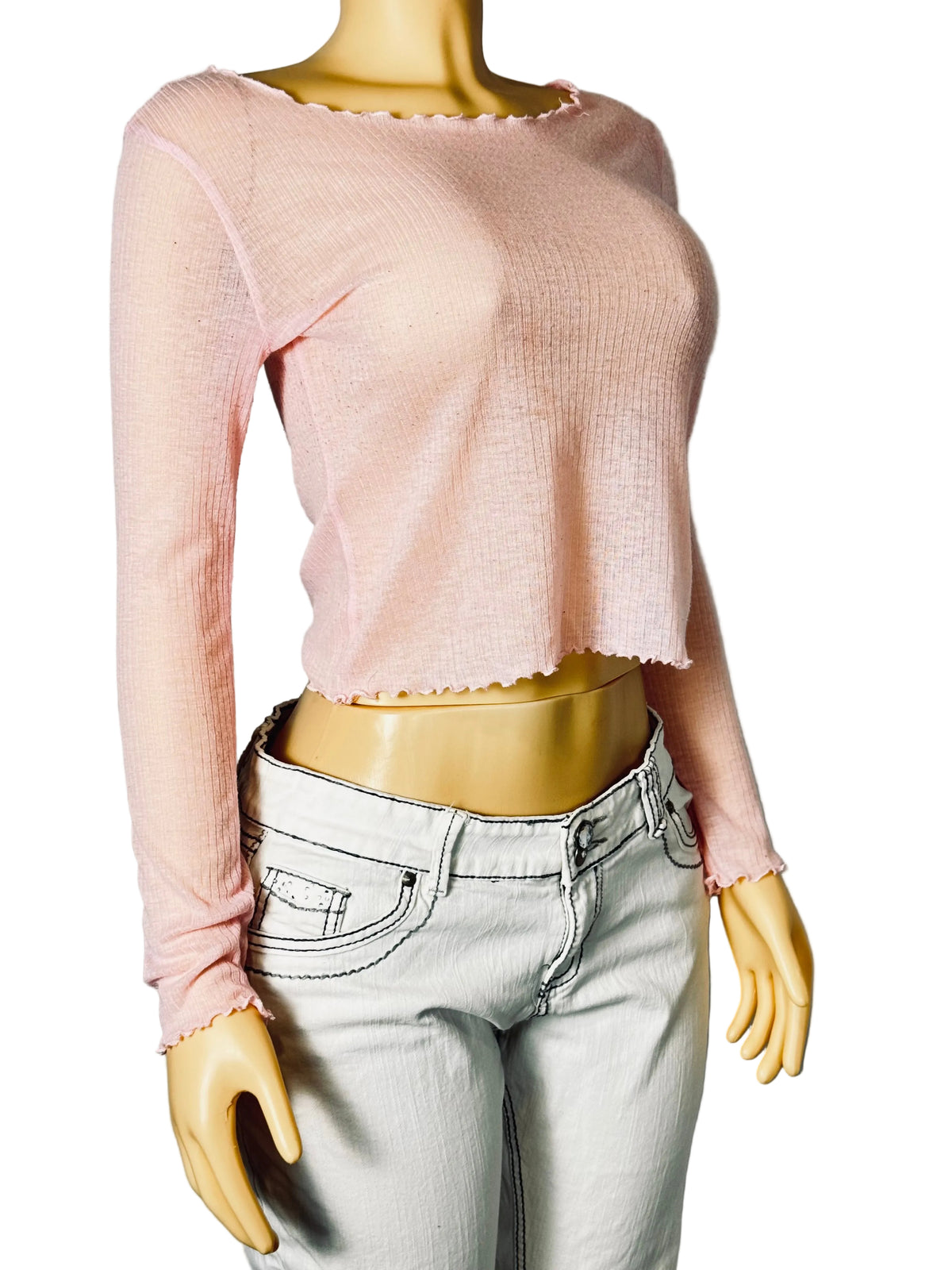 sheer long sleeve crop top shirt womens medium pre owned