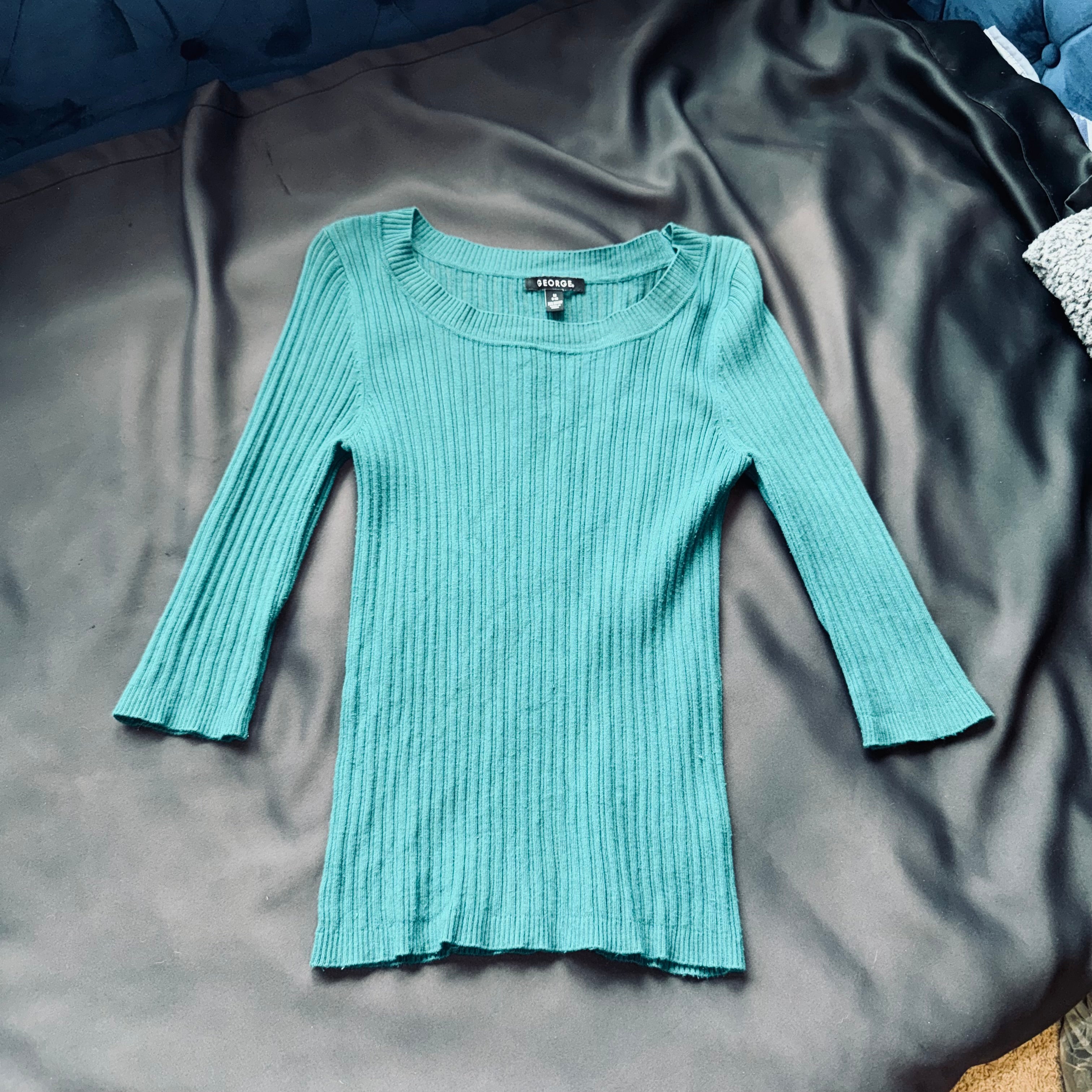 George Women's Teal Ribbed Scoop-Neck Top