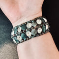 Vintage Copper and Crystal Beaded Cuff Bracelet
