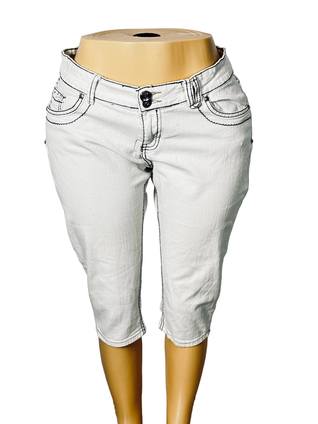 Vintage Y2K Jane Doe White Embellished Denim Capri Jean Stretch Pants Women's 13 Pre Owned