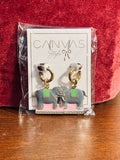 Canvas Style Enamel Elephant Hoop Earrings Gold Tone Bamboo New In Package