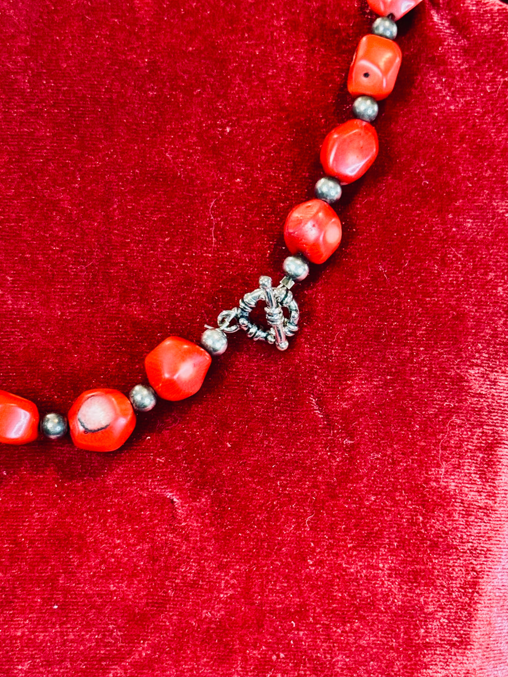 Curated Vintage Organic Red Coral & Silver Statement Necklace