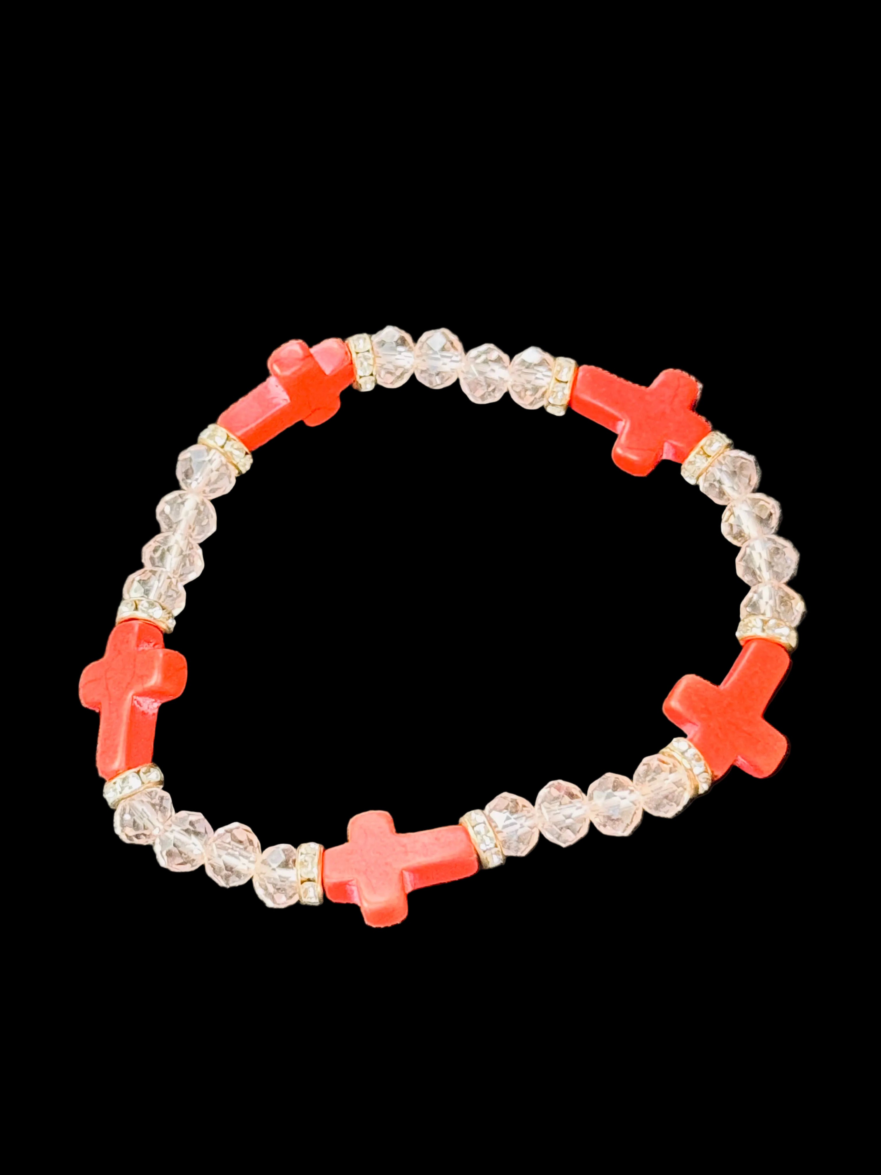 Shimmering Crystal & Terracotta Cross Stackable Bracelets