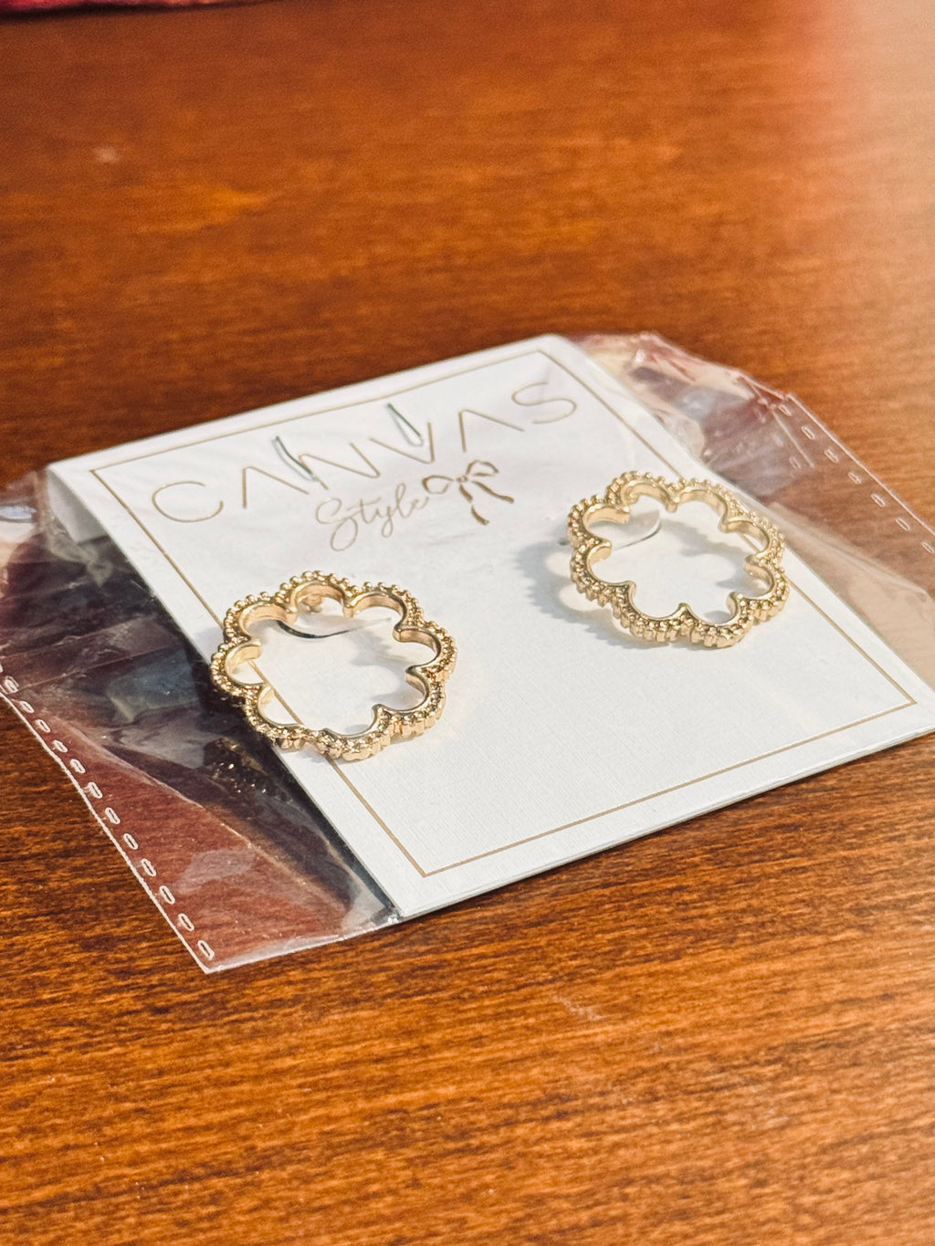 Canvas Style Gold Open Flower Scalloped Stud Earrings