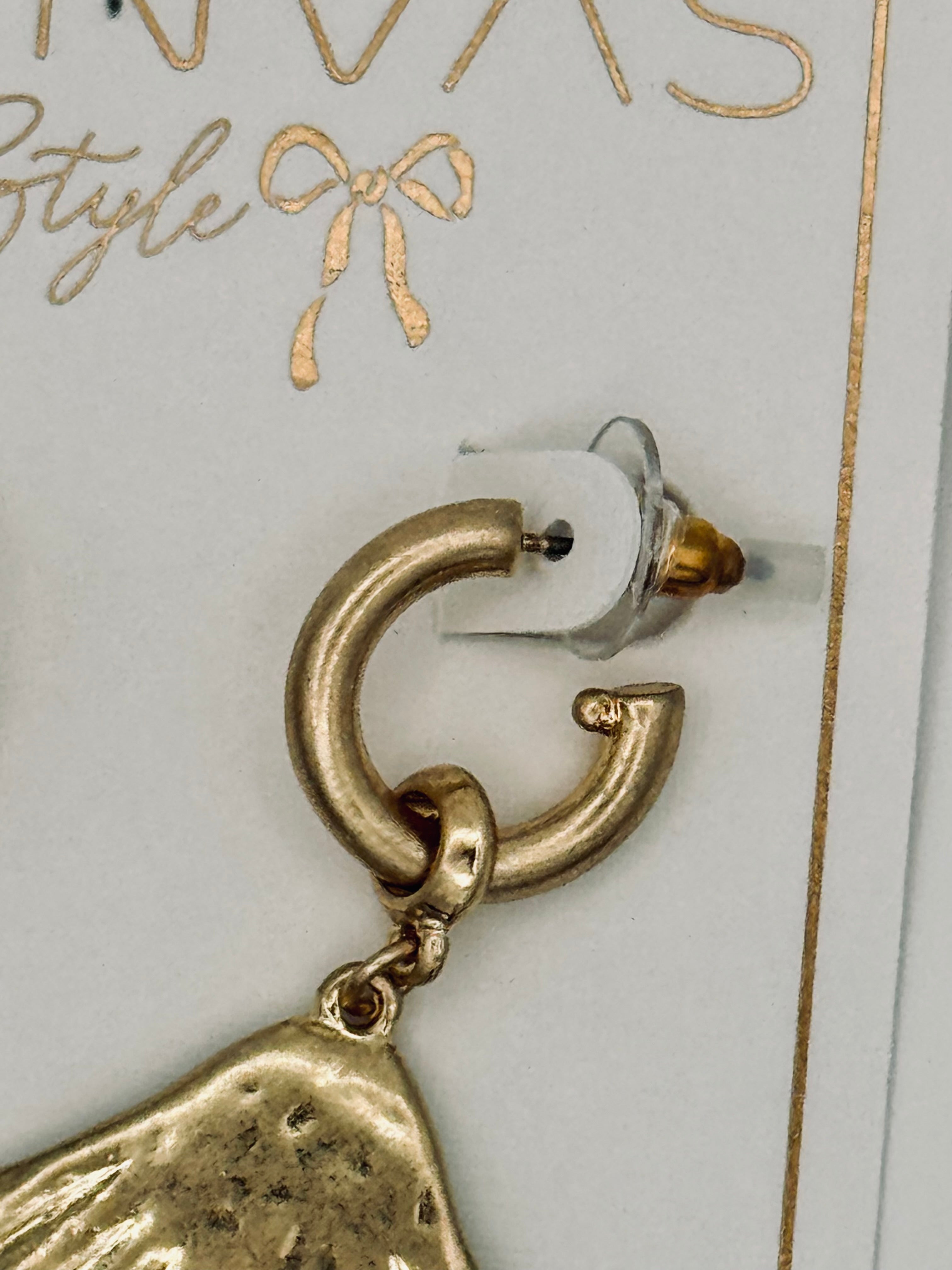 Gold Shell Pearl Drop Earrings - New, Complete Pair