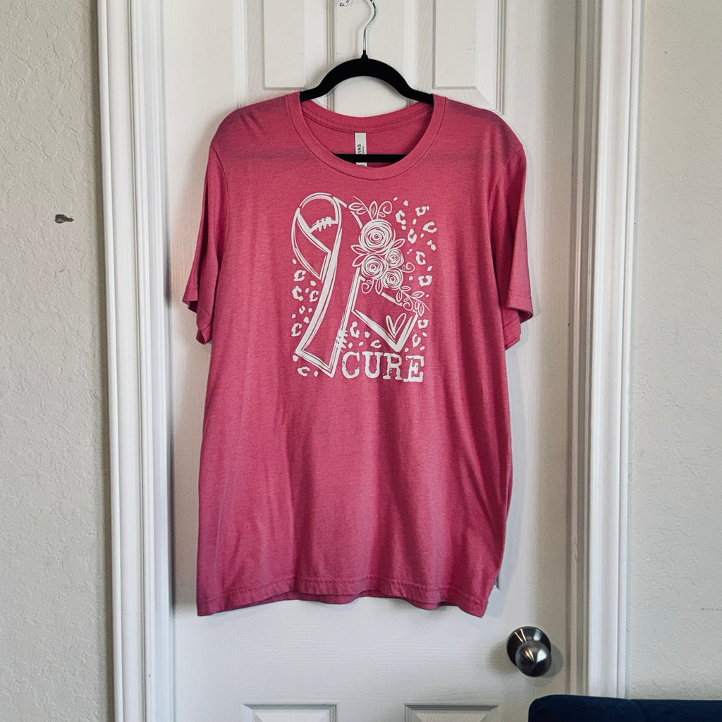 Bella Canvas Pink 'Cure' Ribbon Graphic Short Sleeve Tee