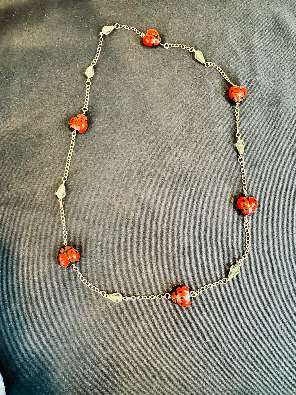 Whimsical Upcycled Ladybug Chain Necklace – Red and Black Hand-Painted Novelty Jewelry