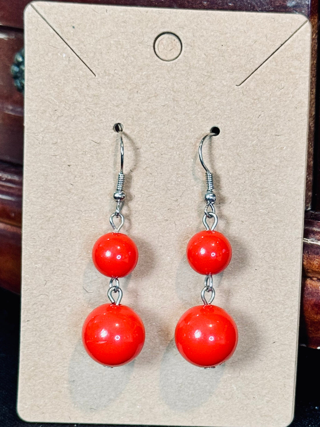 Vibrant Red Double Ball Drop Earrings – Retro High-Gloss Dangle Jewelry