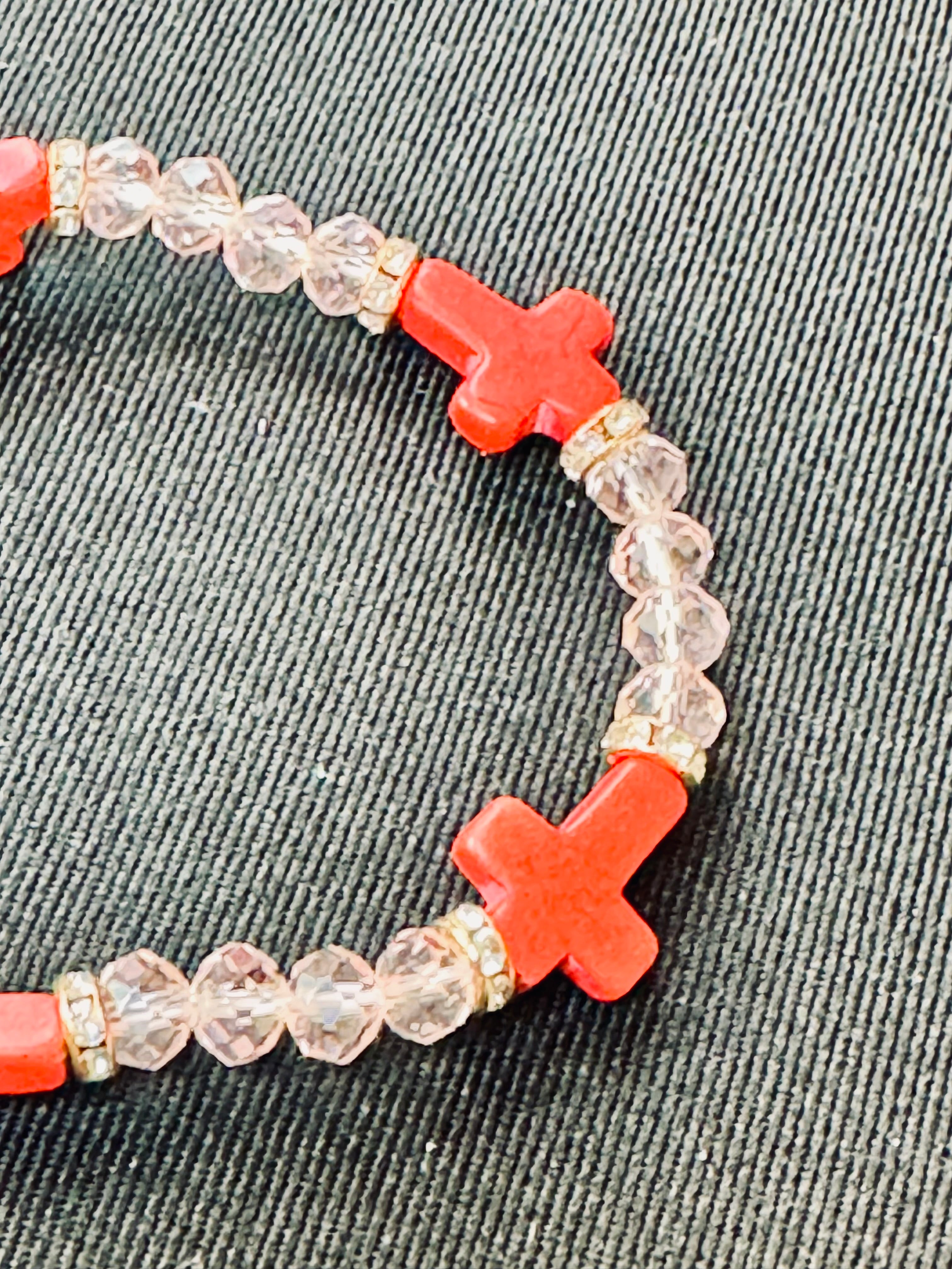 Shimmering Crystal & Terracotta Cross Stackable Bracelets