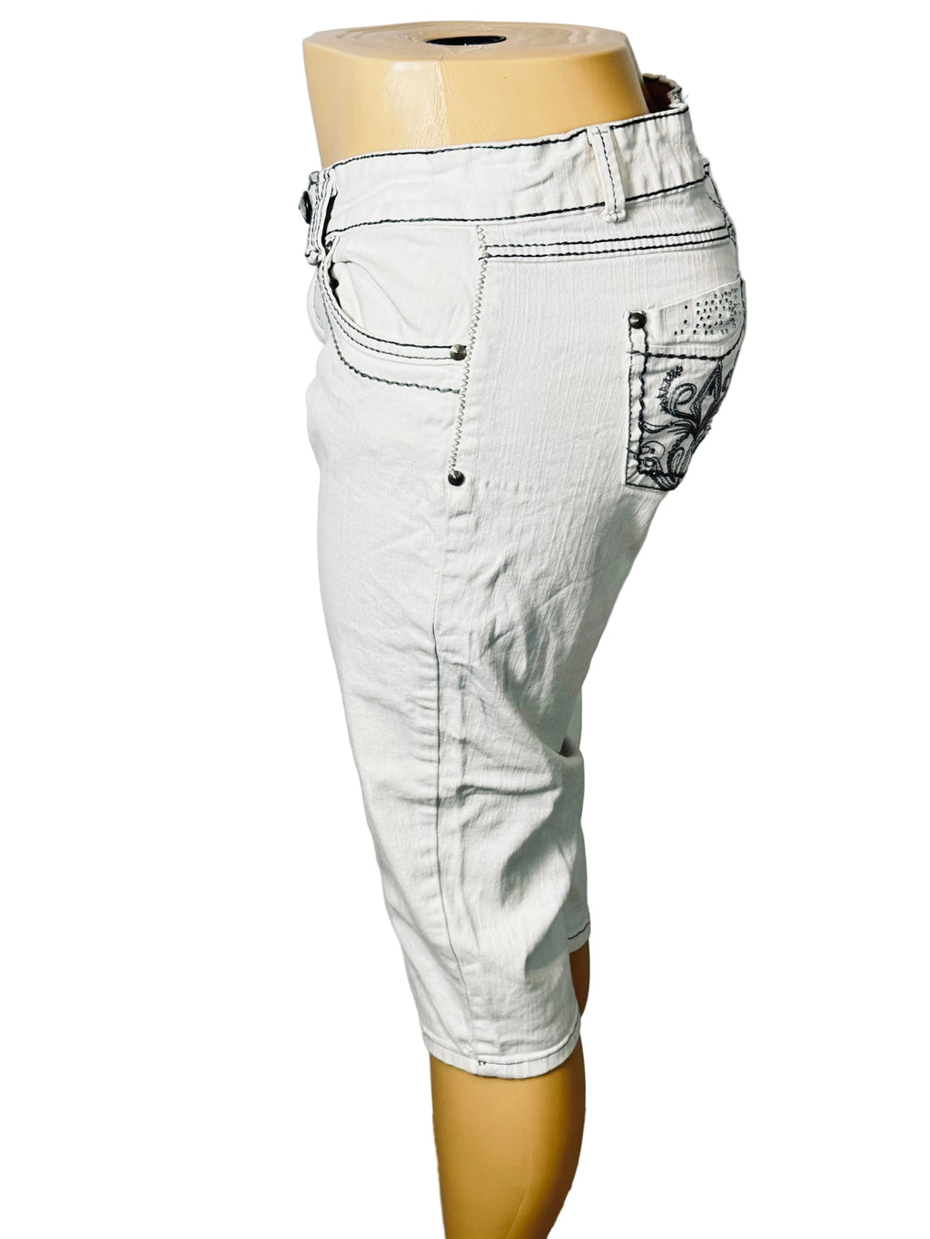 Vintage Y2K Jane Doe White Embellished Denim Capri Jean Stretch Pants Women's 13 Pre Owned