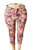 New York & Company Stretch Women's Capri Leggings Size 10 Pink Floral Print Pre Owned