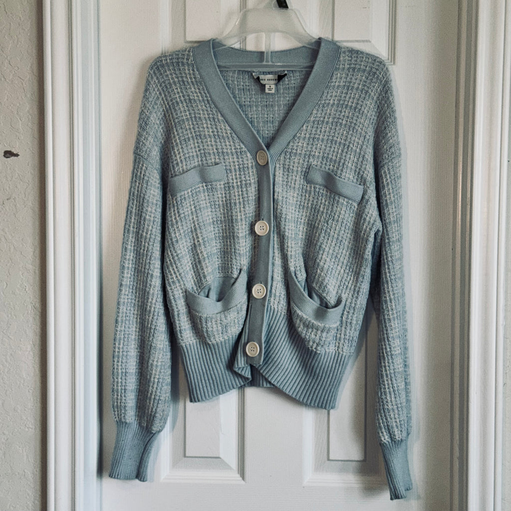 Pastel Blue Button-Front Women's Knit Cardigan