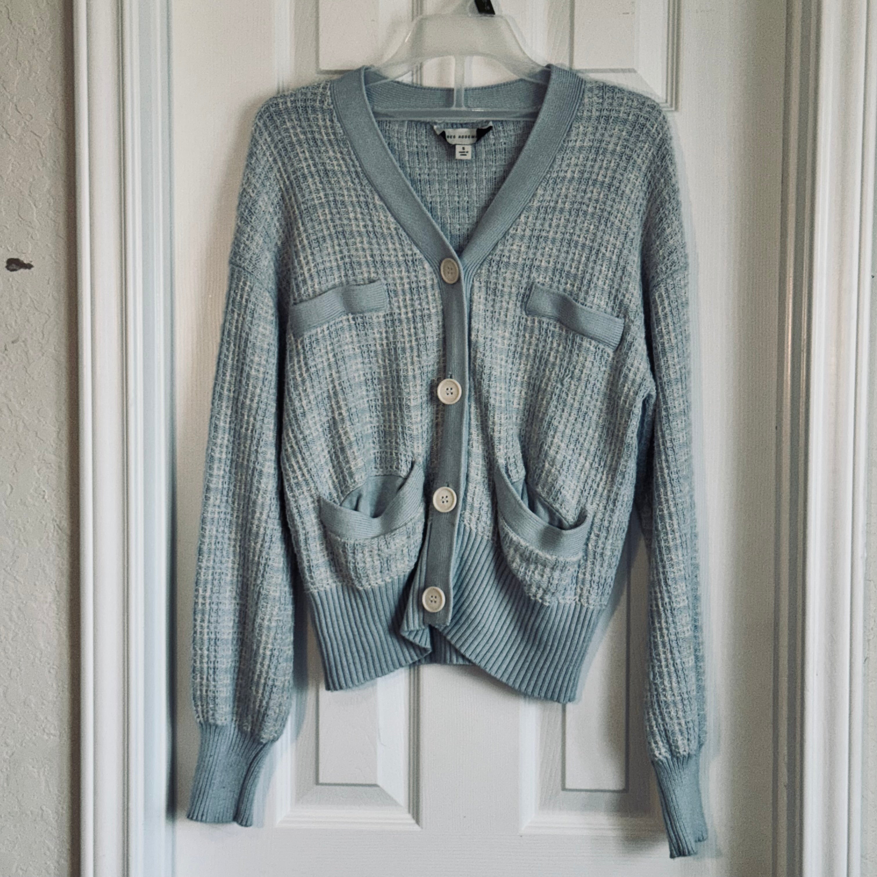 Pastel Blue Button-Front Women's Knit Cardigan