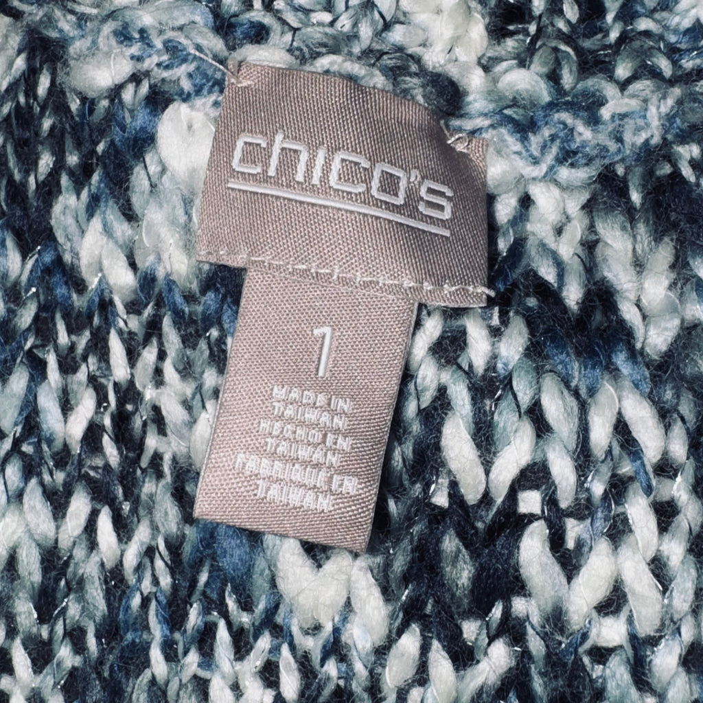 Chico's Marled Navy, White & Blue Chunky Knit Sleeveless Vest