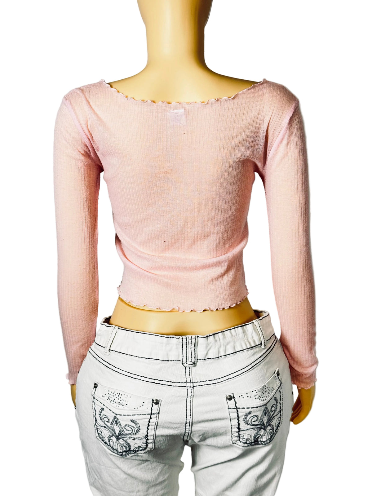 sheer long sleeve crop top shirt womens medium pre owned