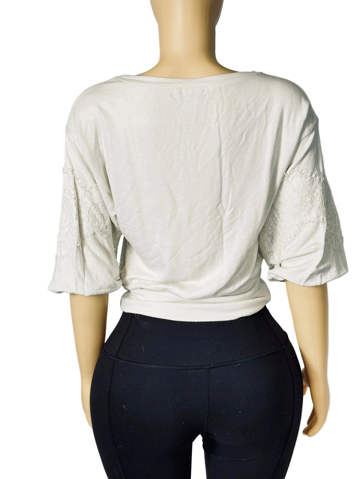 Express White Short Sleeved Blouse with Lace Embellishment Women's S Pre Owned