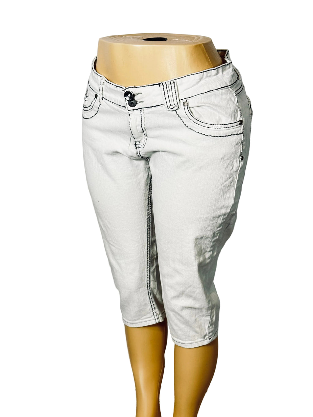 Vintage Y2K Jane Doe White Embellished Denim Capri Jean Stretch Pants Women's 13 Pre Owned