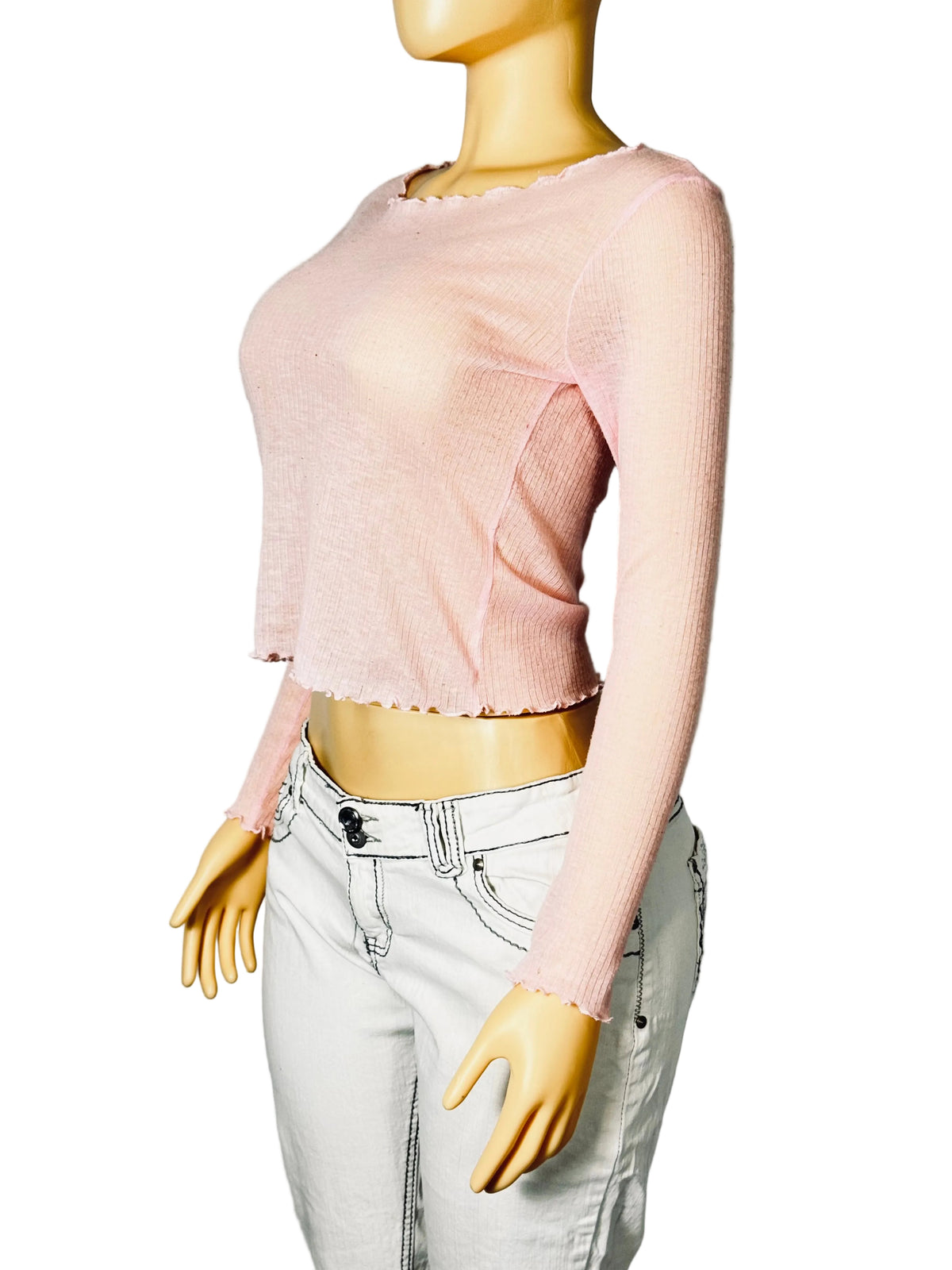 sheer long sleeve crop top shirt womens medium pre owned