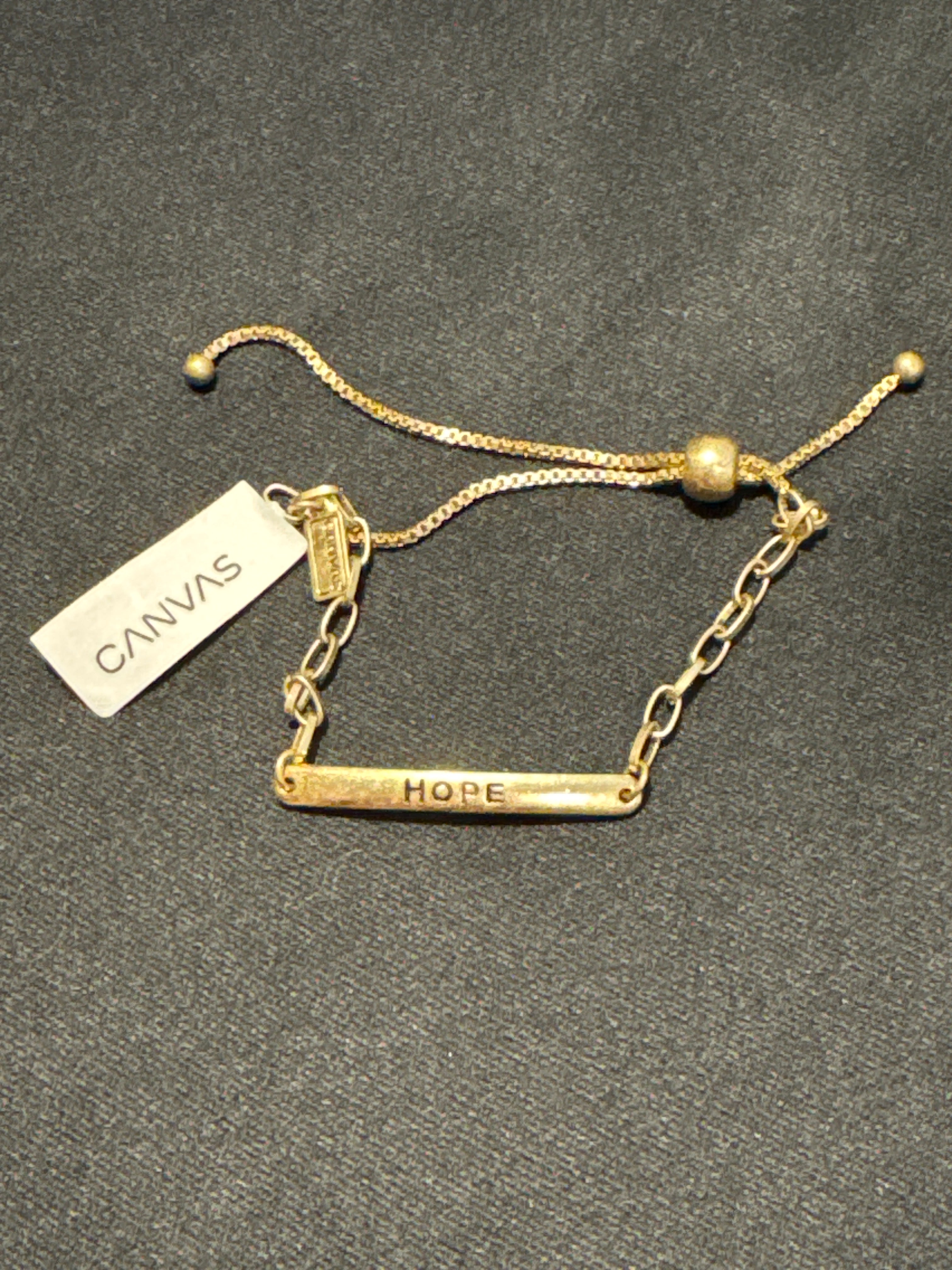 Canvas Style "HOPE" Engraved Adjustable Drawstring ID Bracelet