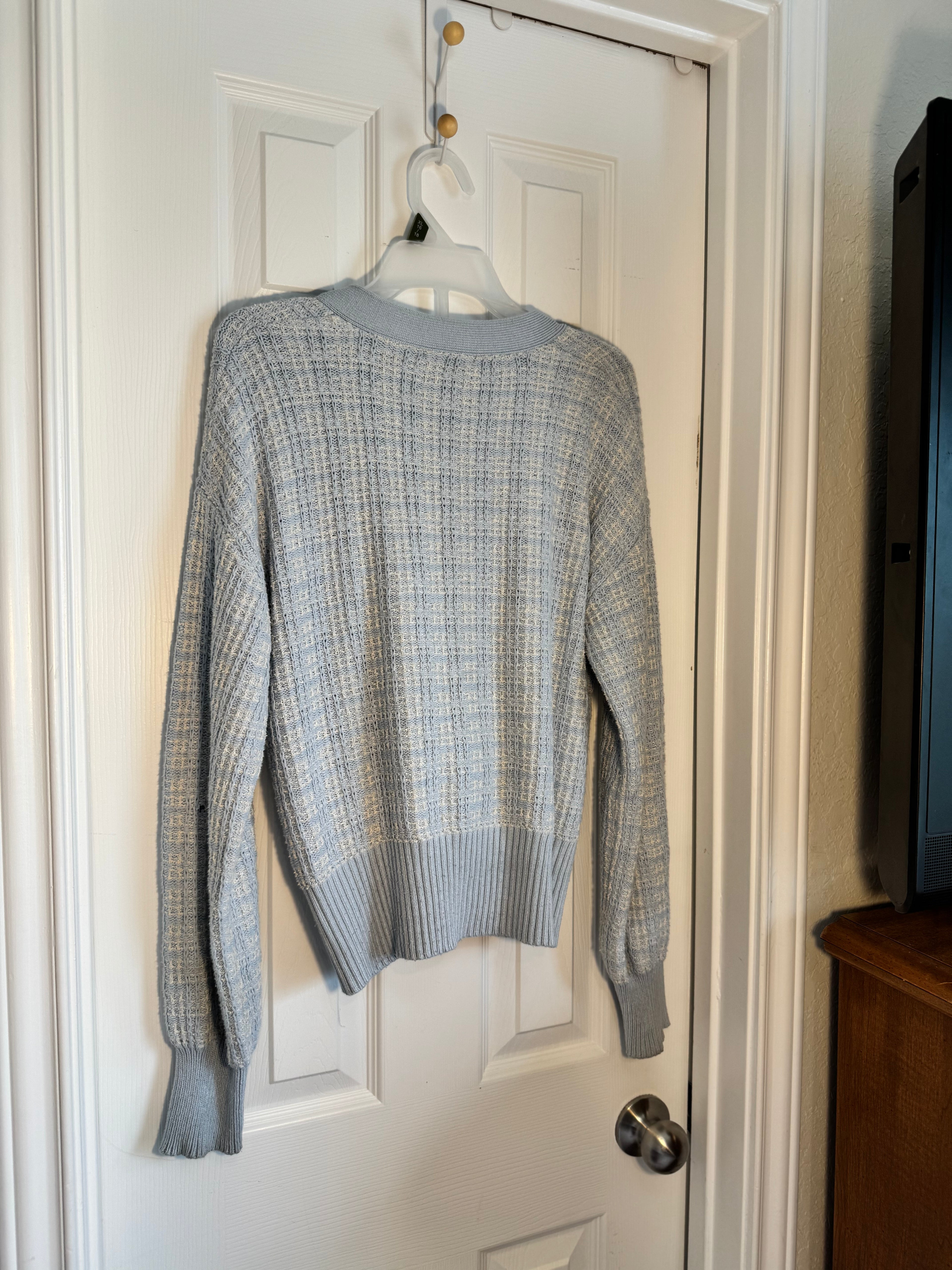 Free Assembly Light Blue Tweed Knit Cardigan Sweater Size S Small Pastel
