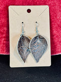 Tooled Brown Faux-Leather Leaf Earrings – Rustic Western Paisley Dangle Drops