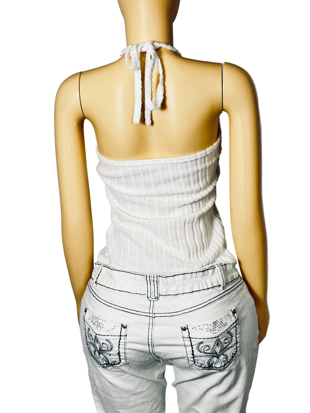 SHEIN Halter V-Neck Adjustable Medium Summer Basic Women's White Crop Top Tank