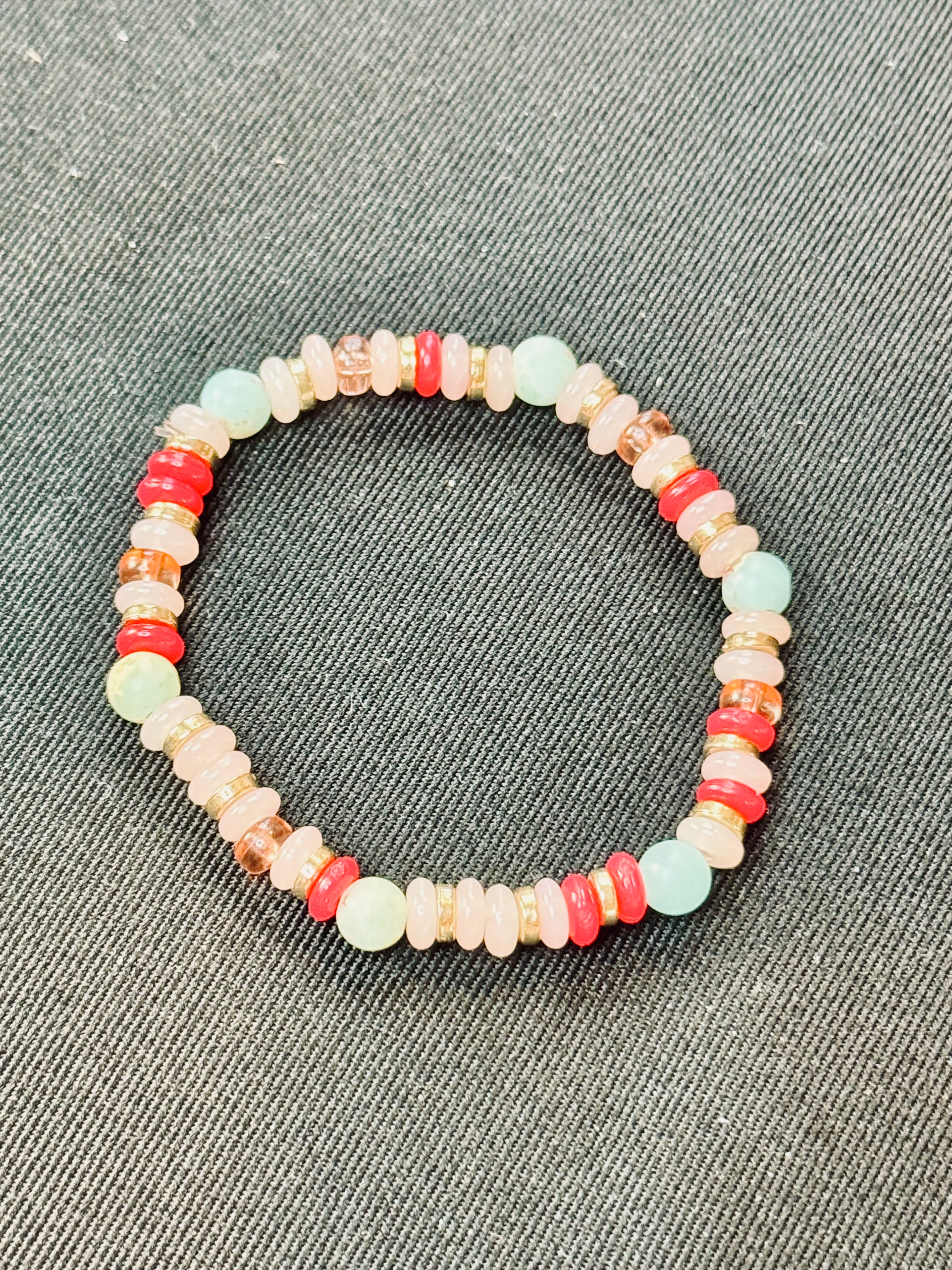 Eclectic Pastel Gemstone & Coral Disc Stack Bracelet