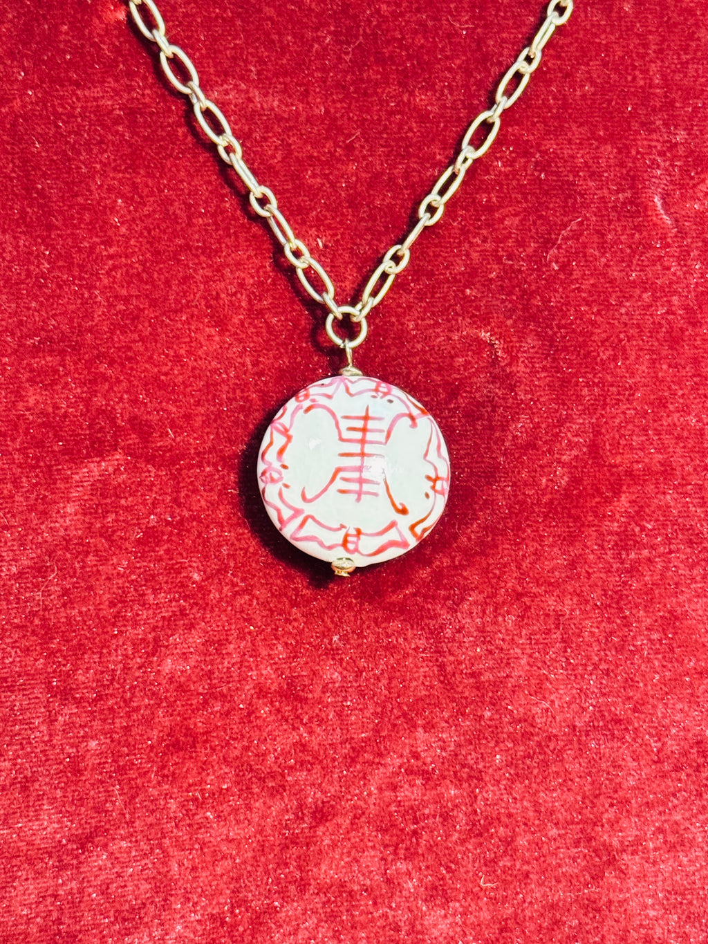 Canvas Style Chinoiserie Porcelain Bead Pendant Necklace