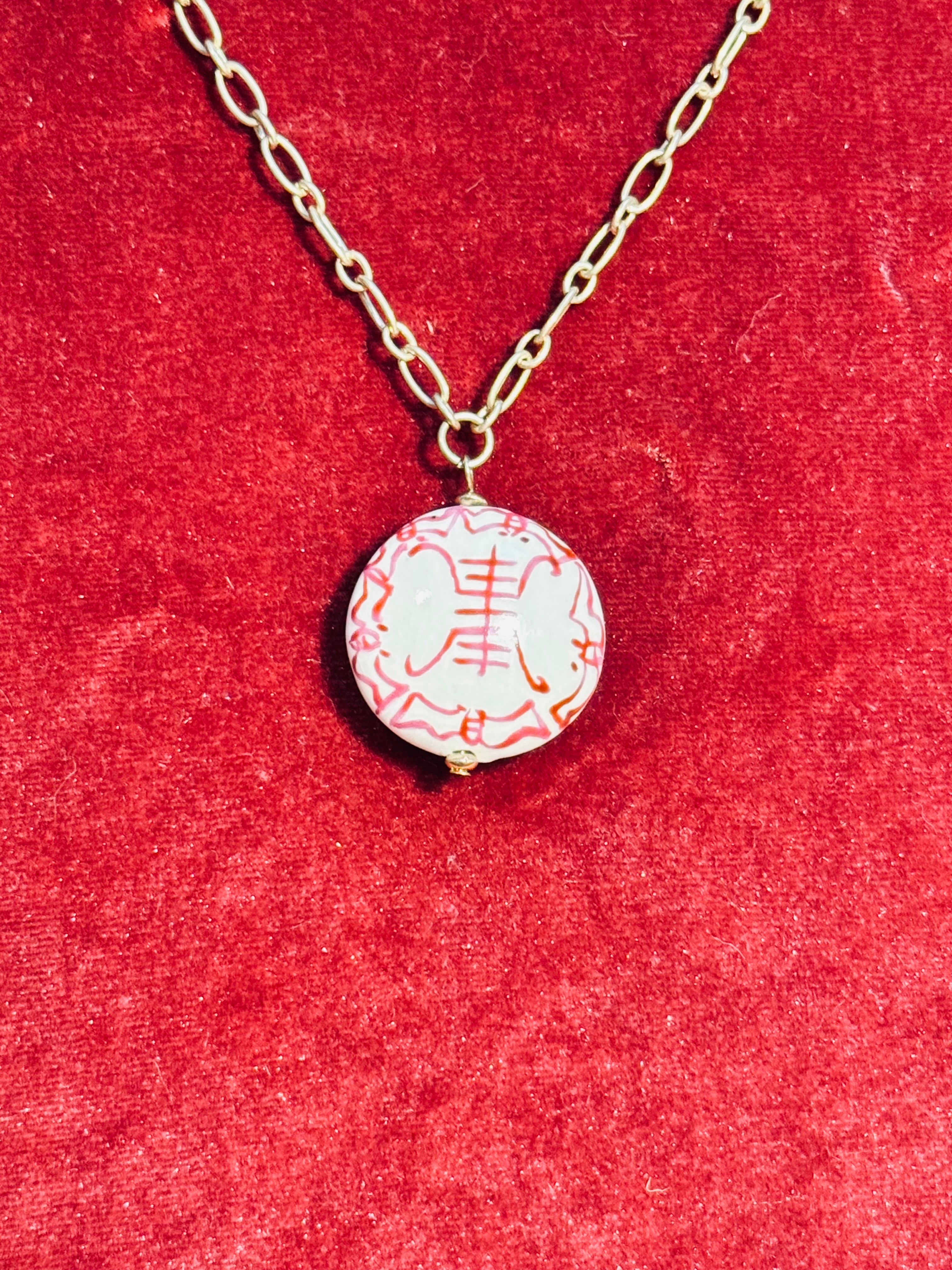 Canvas Style Chinoiserie Porcelain Bead Pendant Necklace