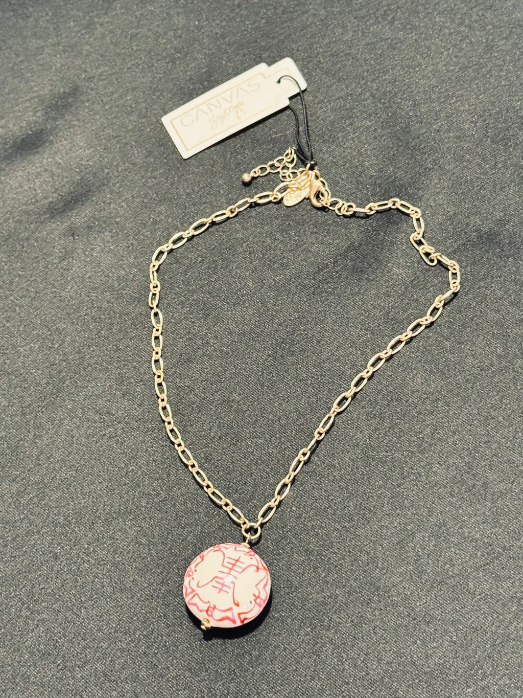 Canvas Style Chinoiserie Porcelain Bead Pendant Necklace
