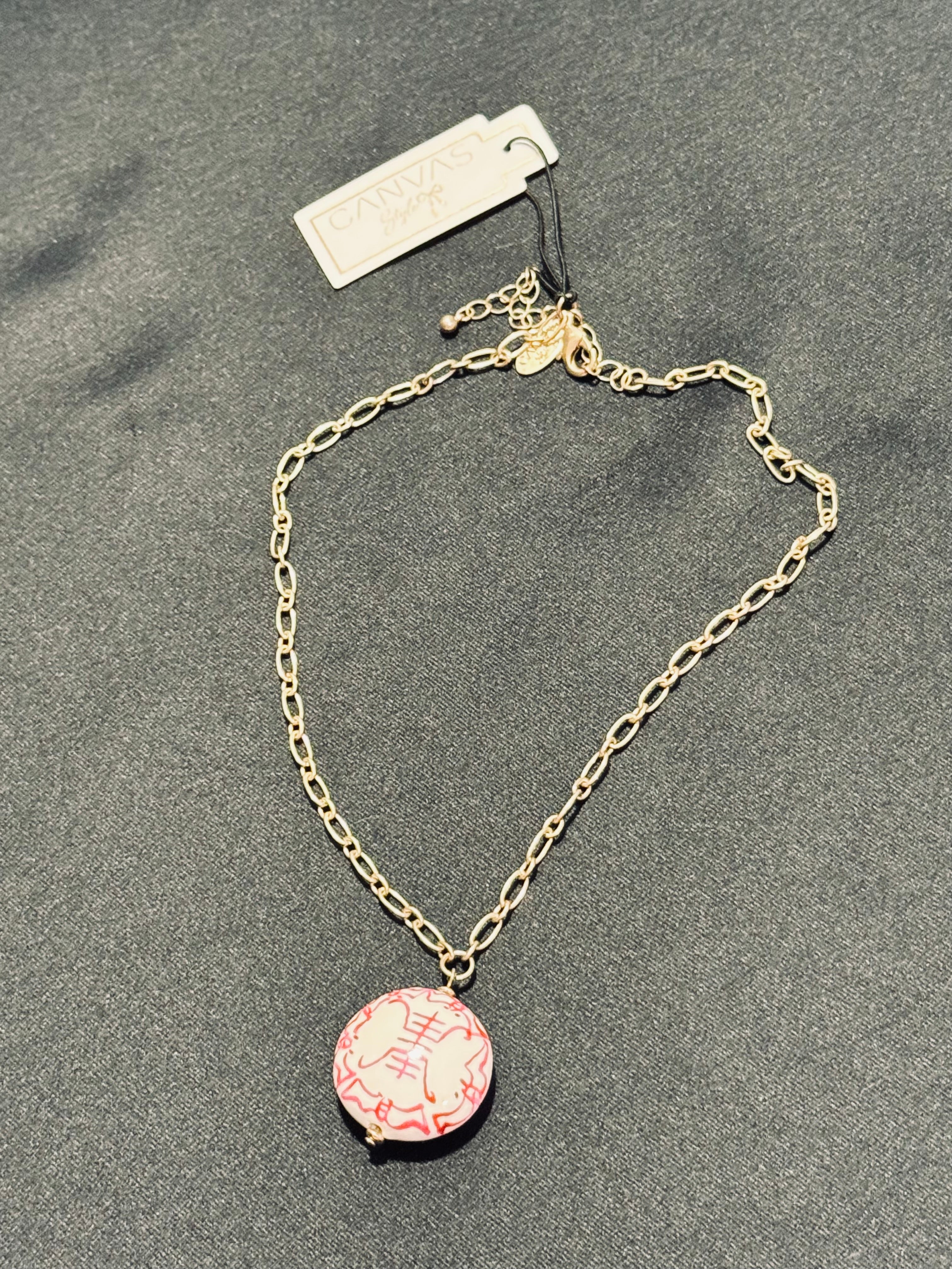 Canvas Style Chinoiserie Porcelain Bead Pendant Necklace