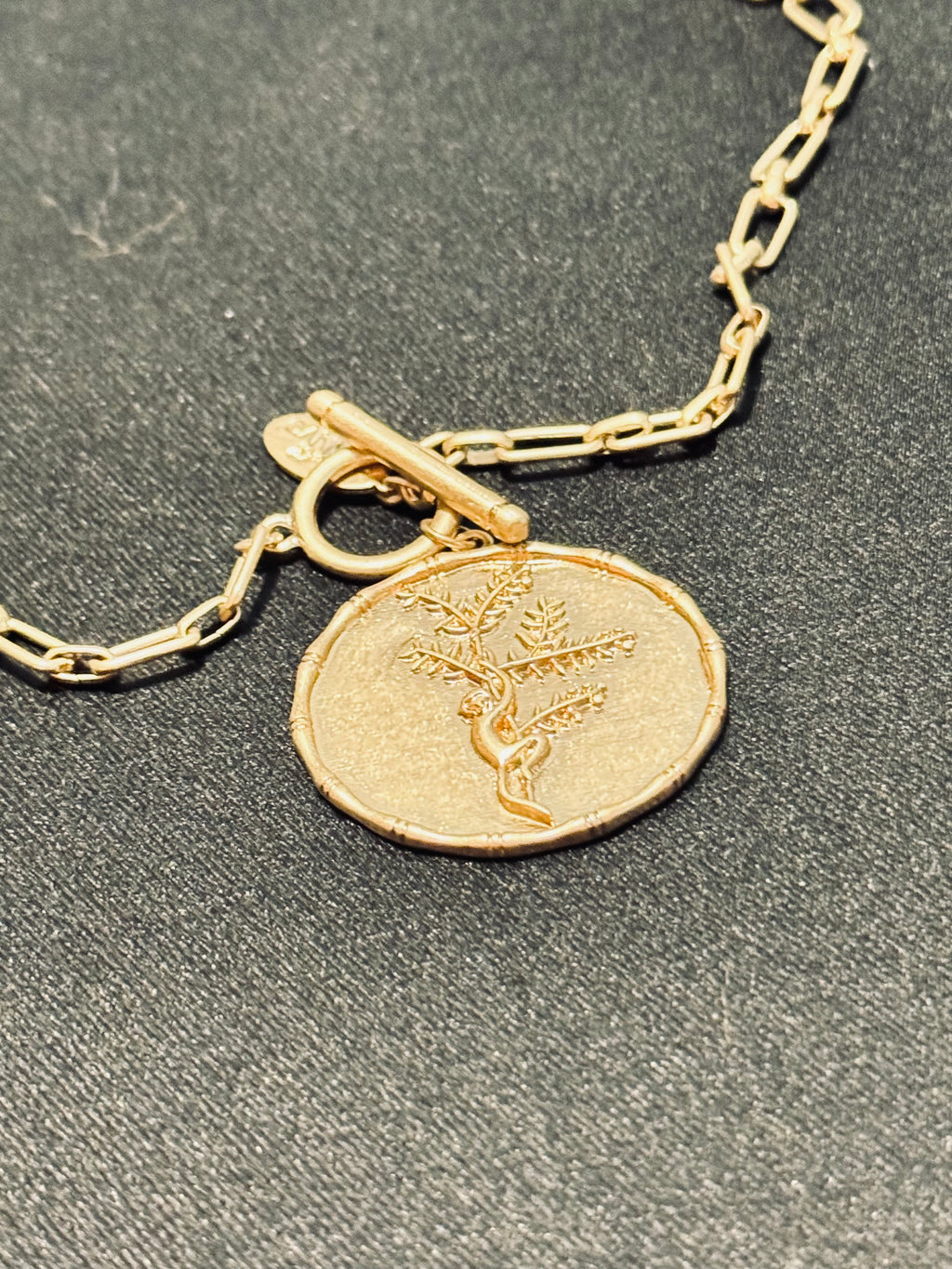 Canvas Style Gold Tone Monkey Coin Pendant Necklace Toggle Clasp Paperclip Chain