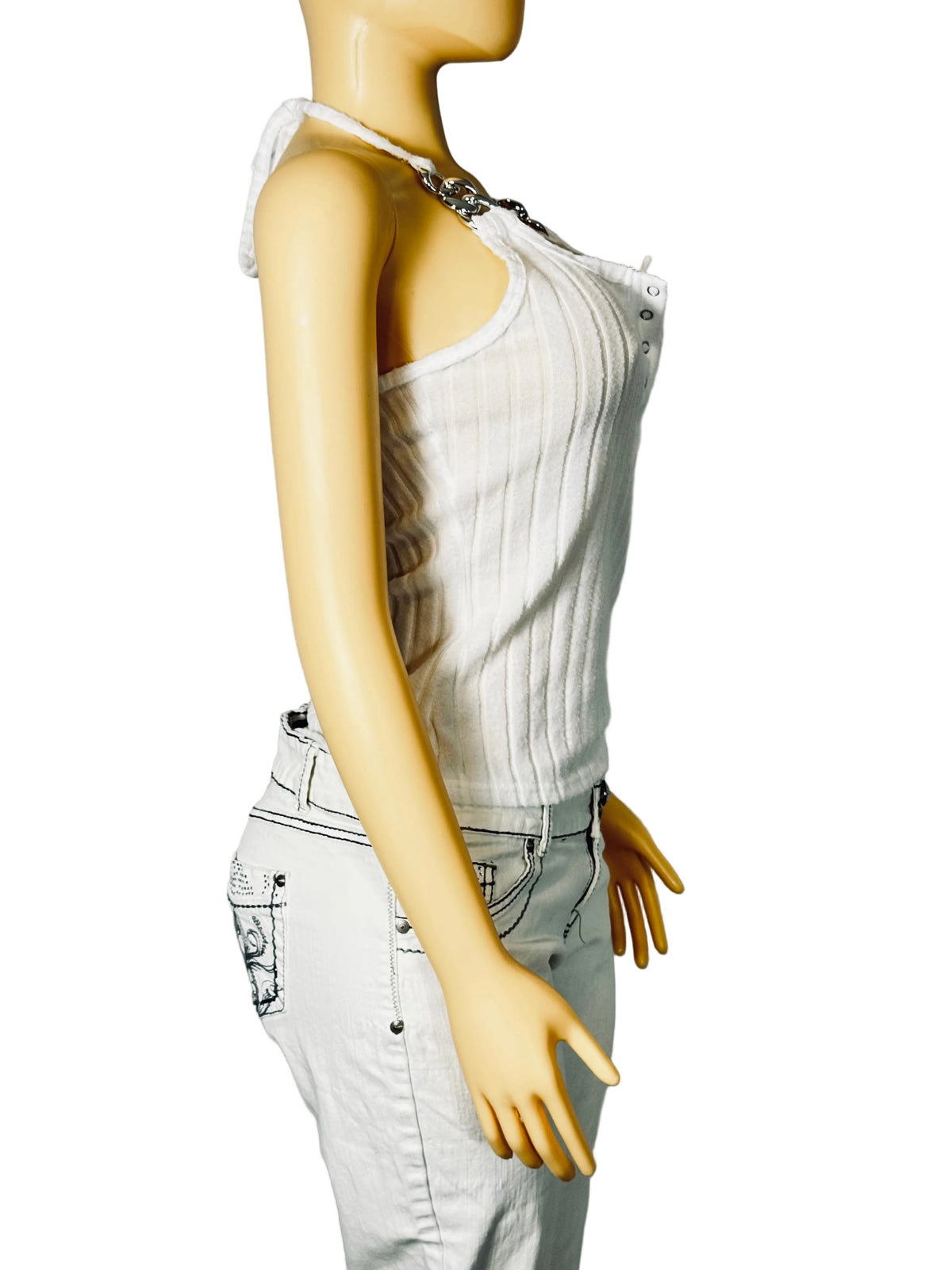 SHEIN Halter V-Neck Adjustable Medium Summer Basic Women's White Crop Top Tank