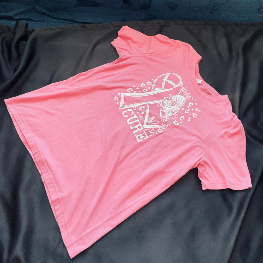 Bella Canvas Pink 'Cure' Ribbon Graphic Short Sleeve Tee