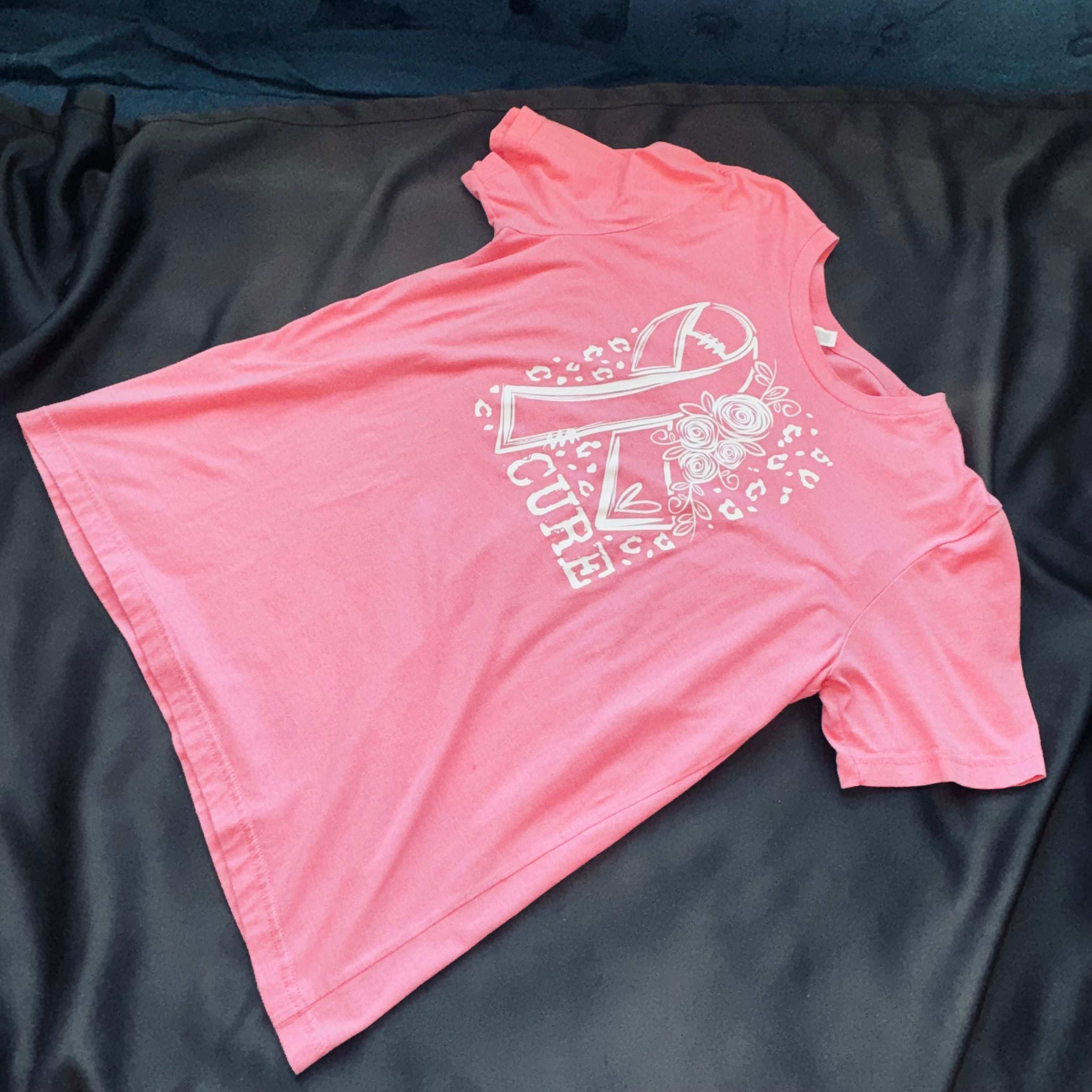 Bella Canvas Pink 'Cure' Ribbon Graphic Short Sleeve Tee