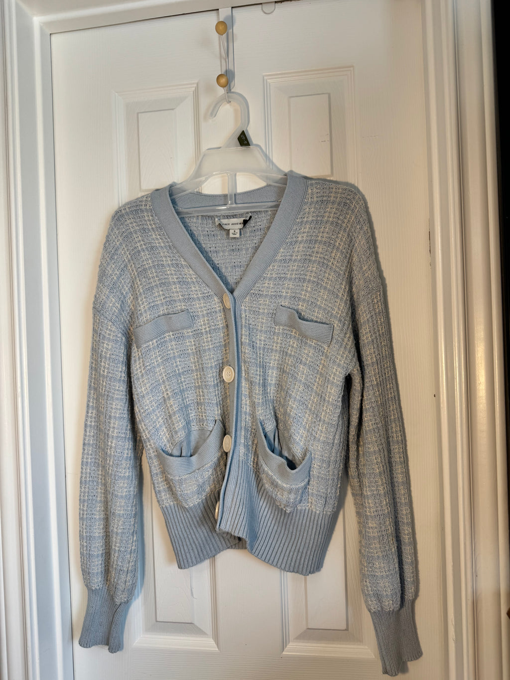 Free Assembly Light Blue Tweed Knit Cardigan Sweater Size S Small Pastel