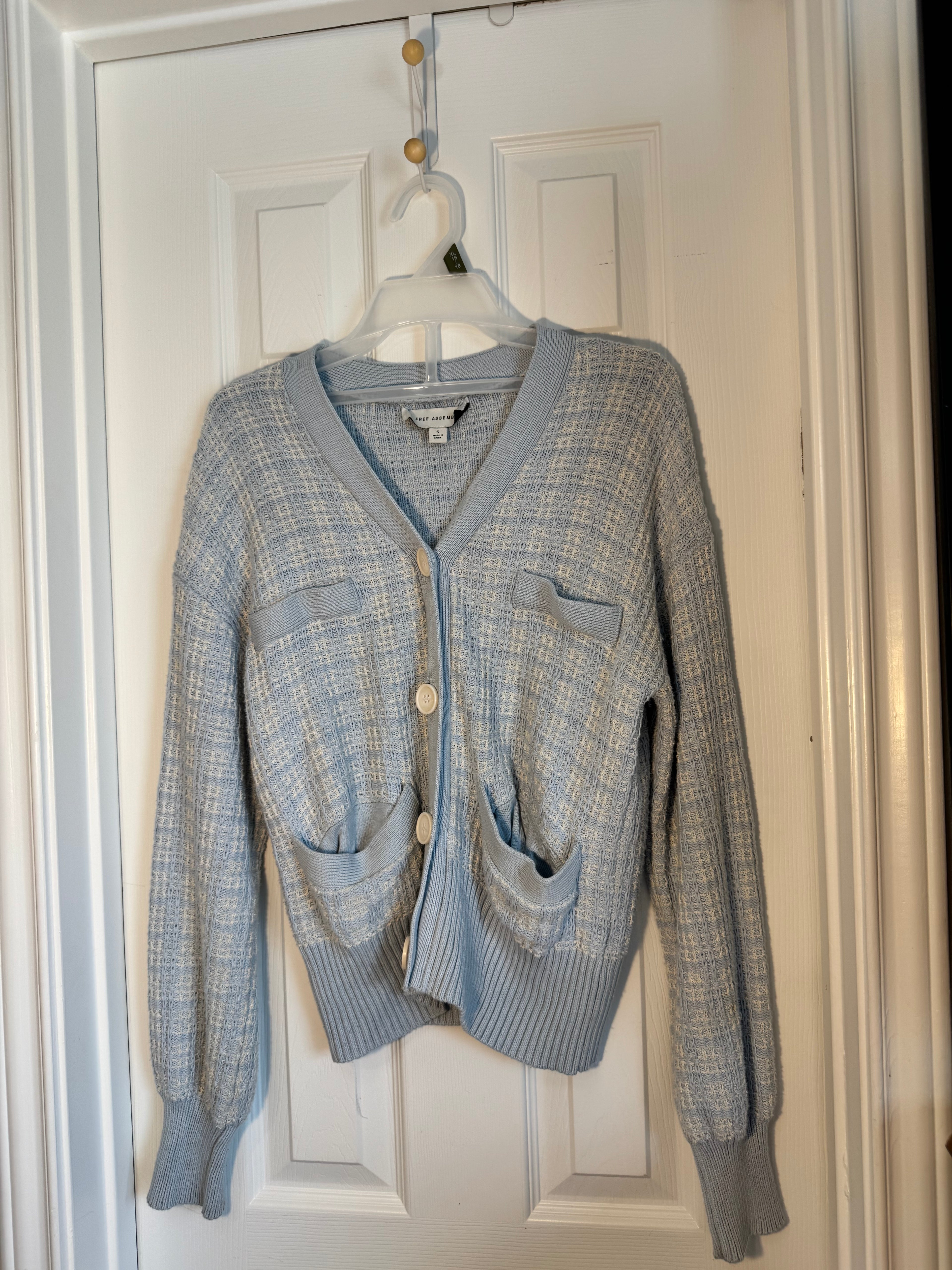 Free Assembly Light Blue Tweed Knit Cardigan Sweater Size S Small Pastel