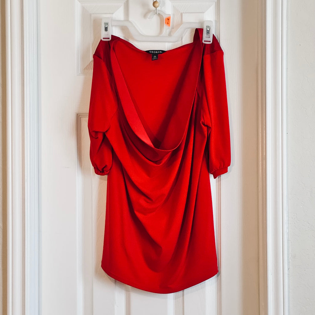 Thrifted George Rust Red Cowl Neck Draped Top — Size L (12–14)