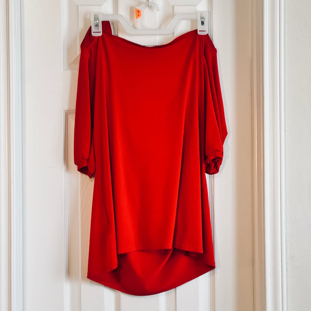 Thrifted George Rust Red Cowl Neck Draped Top — Size L (12–14)