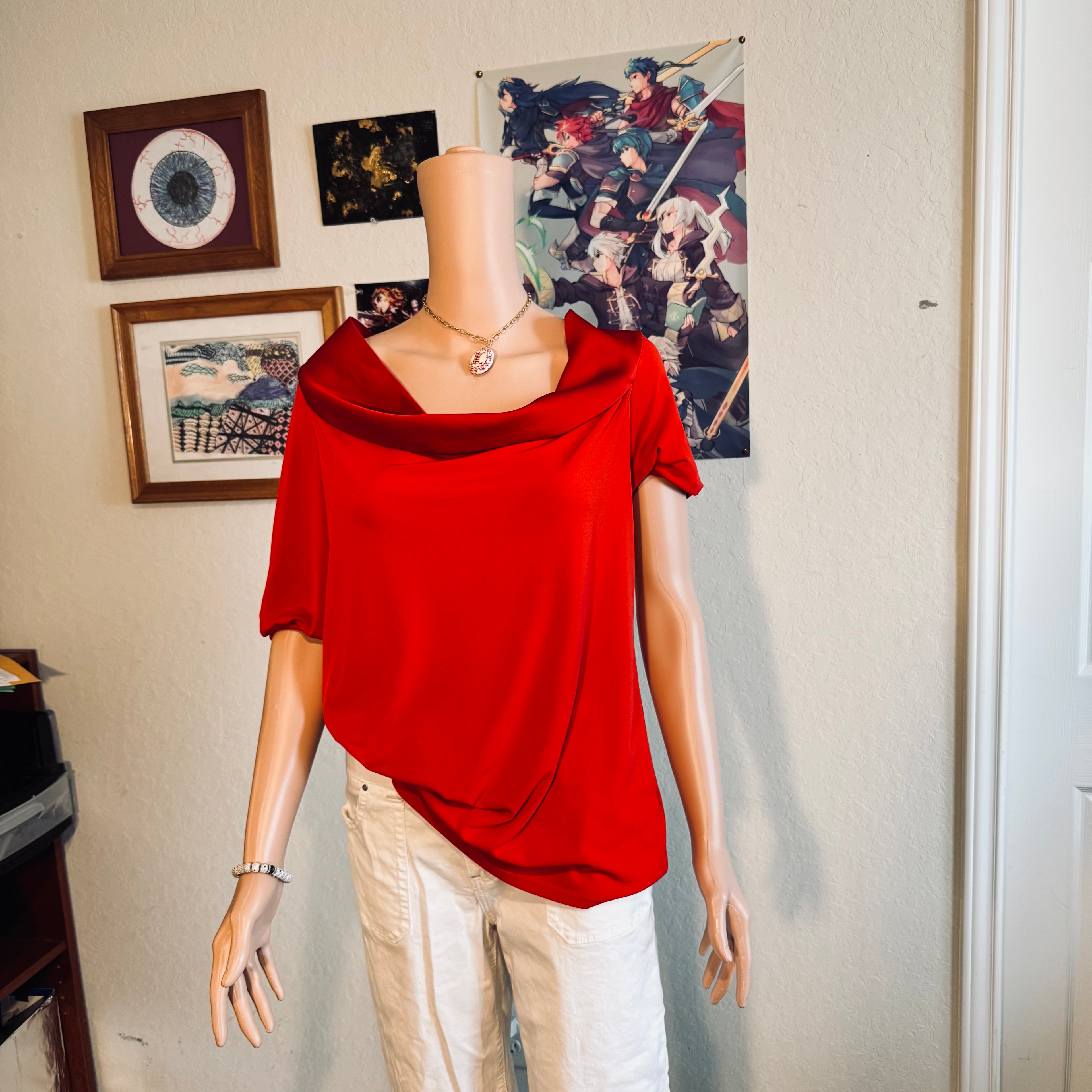 Thrifted George Rust Red Cowl Neck Draped Top — Size L (12–14)