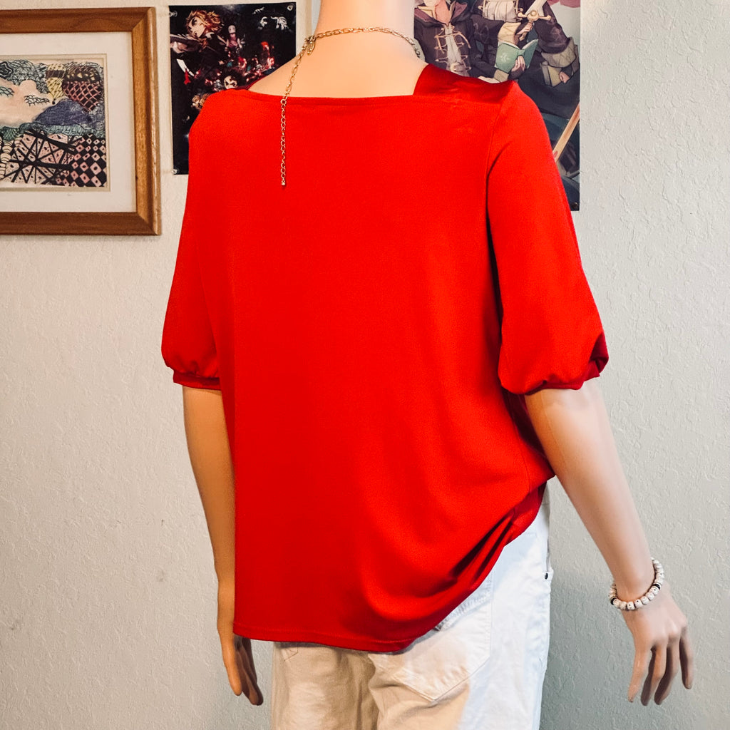 Thrifted George Rust Red Cowl Neck Draped Top — Size L (12–14)