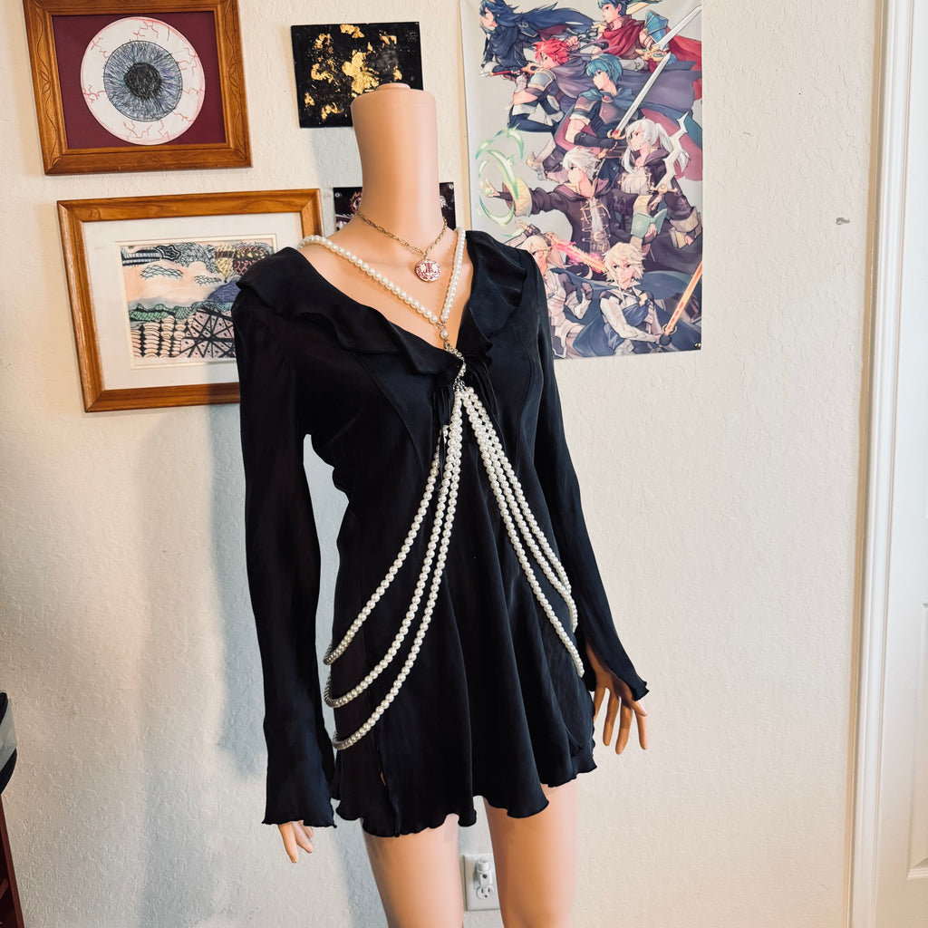 Thrift Flip Victoria’s Secret Silk Ruffle Negligee Mini Dress — One of a Kind Upcycle