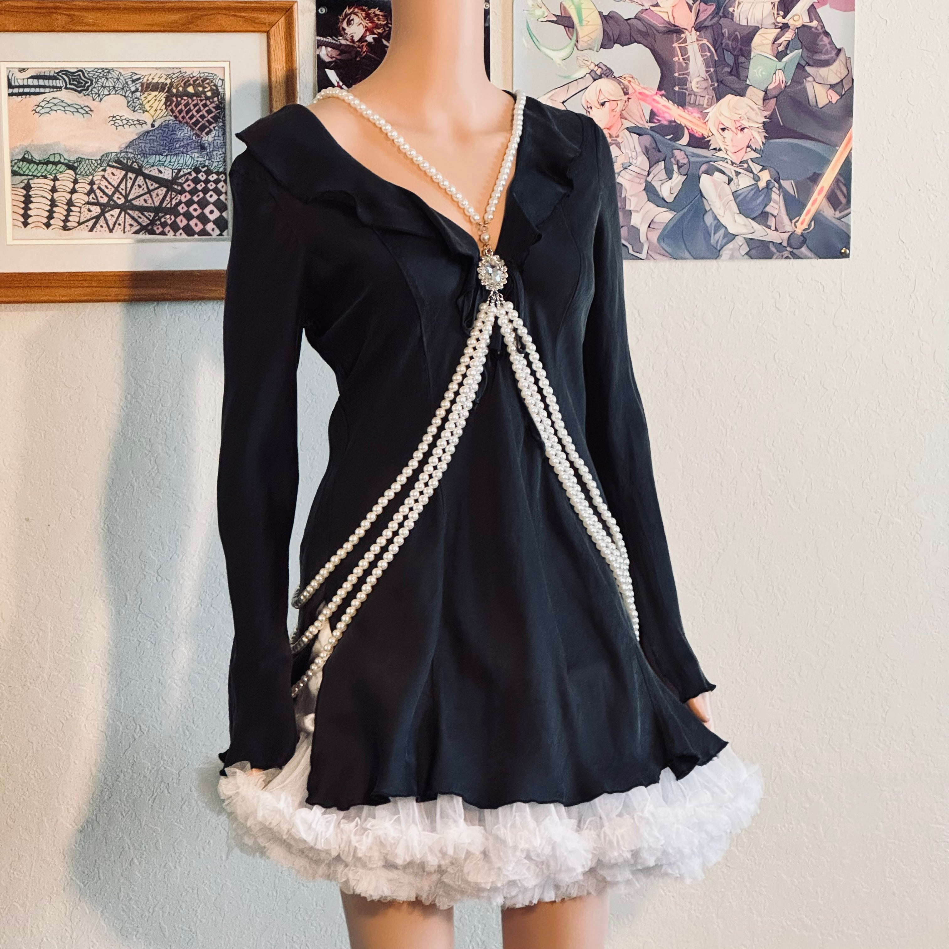 Thrift Flip Victoria’s Secret Silk Ruffle Negligee Mini Dress — One of a Kind Upcycle