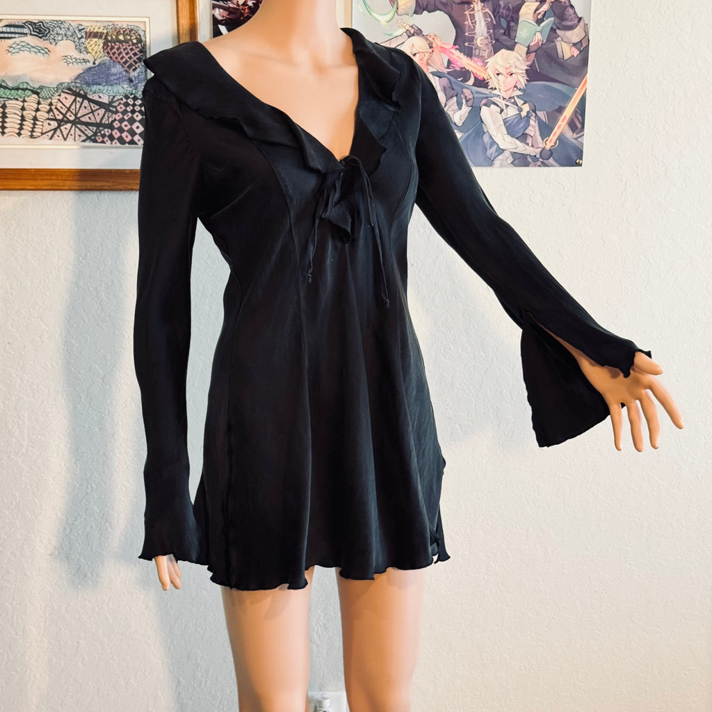 Thrift Flip Victoria’s Secret Silk Ruffle Negligee Mini Dress — One of a Kind Upcycle