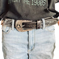 JUSTIN MENS BLACK SILVER STARS EMBOSSED BELT STYLE C12423 - Pre-Owned